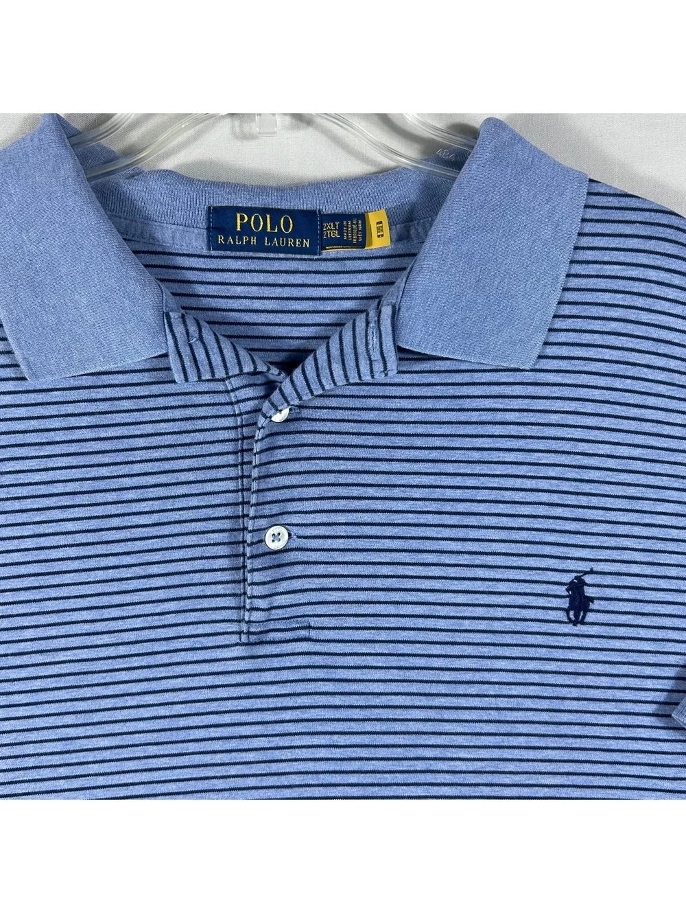 Polo Ralph Lauren Mens 2XLT Blue Striped Short Sleeve Cotton Polo Shirt Big Tall